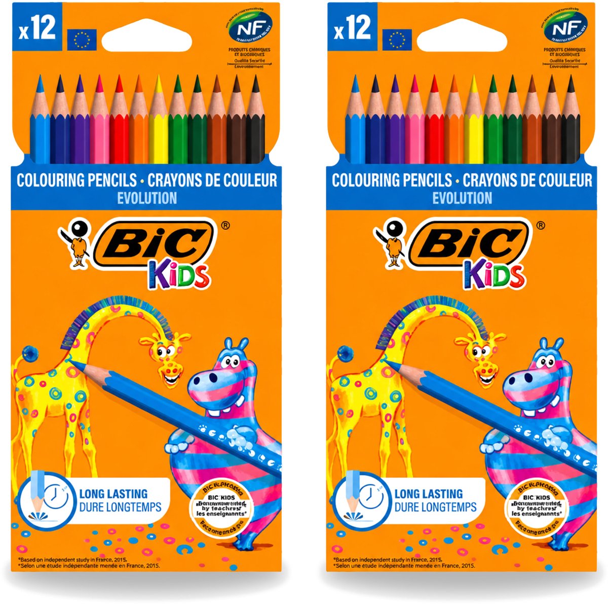 2 x Bic Kids - Kleurpotloden - Diverse Kleuren - Evolution - 12 Potloden - Voordeelverpakking - 2 stuks