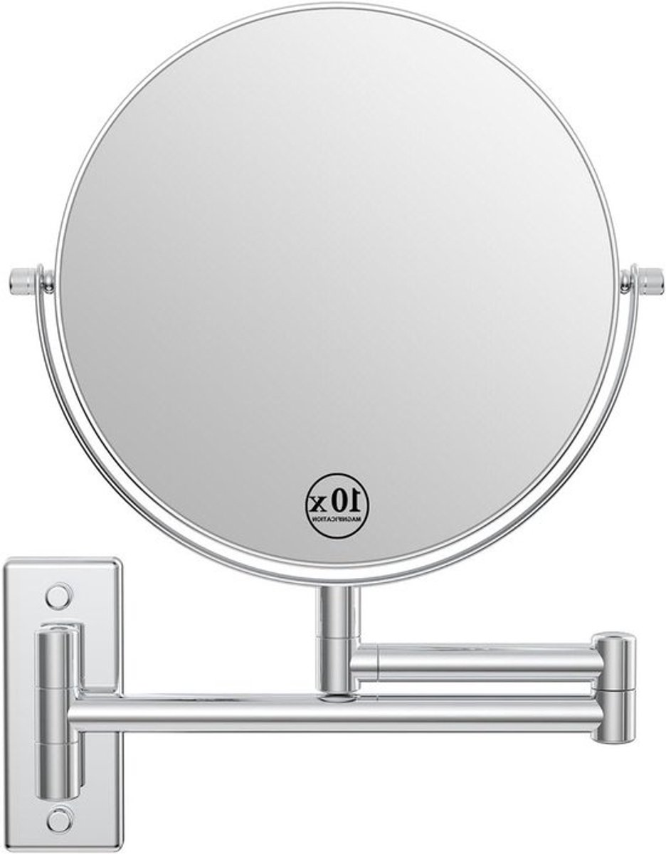 Vergrootspiegel voor wandmontage - Dubbelzijdig - Decoratief - Voor make-up aanbrengen - Verstelbare arm - 8 inch - Zilver