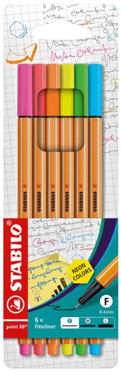 STABILO fineliner point 88, 0,4 mm, 15 stuks, gekleurd