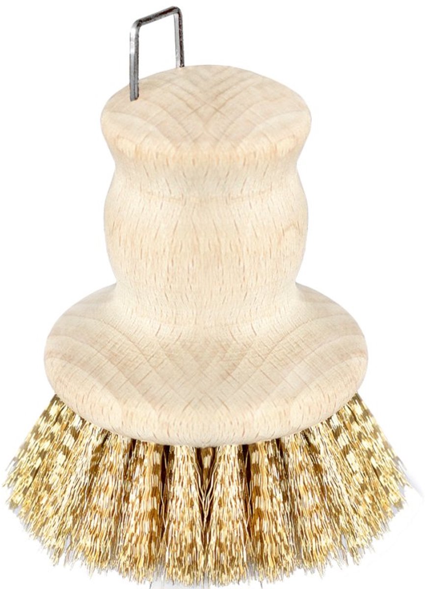 Peggy Perfect pannenspons rond hout natuurlijk, messing borstels, 70 mm