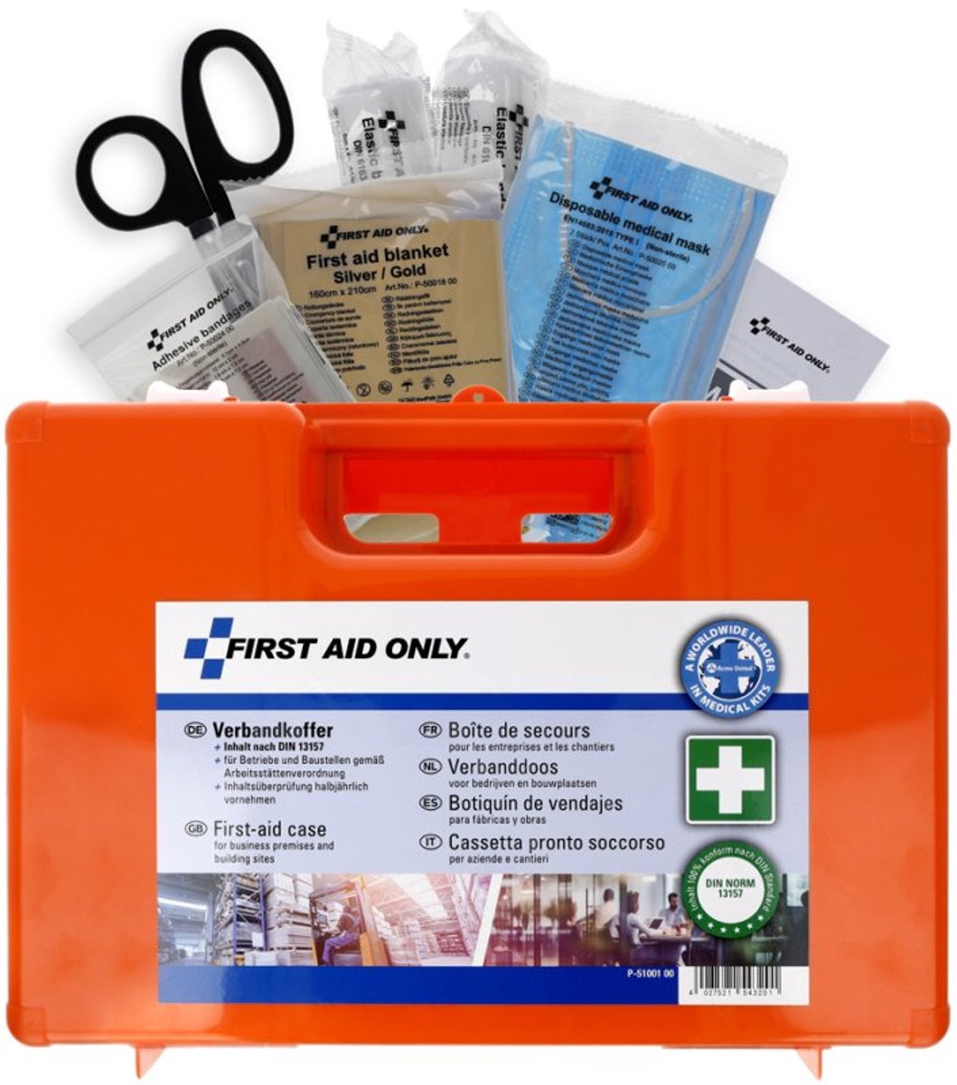 FIRST AID ONLY verbandkoffer DIN 13157, kunststof oranje, 278×117×215 mm