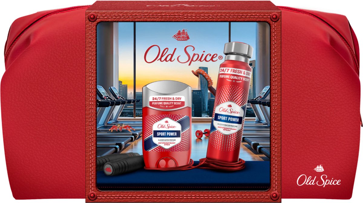 Old Spice Sport Power Geschenkset – Deodorant Stick & Deodorant Spray – Met Toilettas – Geschenkset Heren