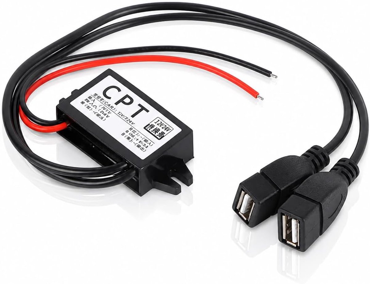 DC-DC-converter 12V naar USB - 15W 3A - waterdicht met gieten - dubbele USB-poorten voor auto - ShopVlot