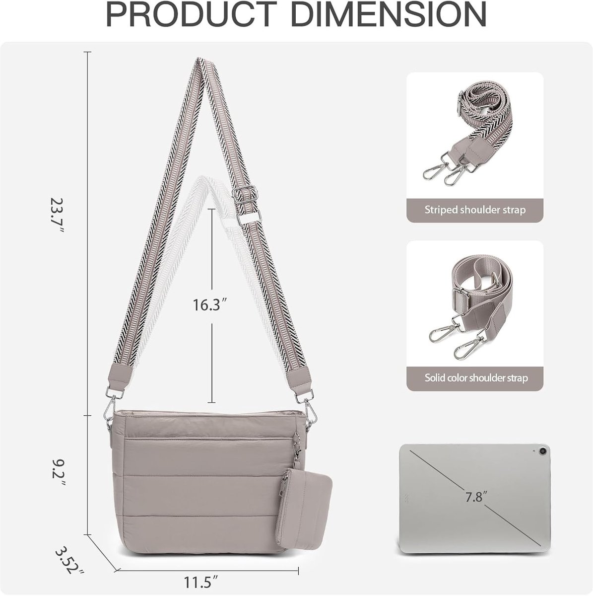 Dames Schoudertas, Puffer Crossbody Tas, Lichtgewicht Handtas met Muntzak, 2 Verstelbare Schouderbanden voor Werk, Reizen en Dagelijks Gebruik