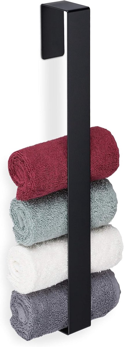 4x handdoekrek zelfklevend, rvs 430, badkamer accessoire, handdoekenhouder zonder boren, HBD 45x4x6 cm, zwart
