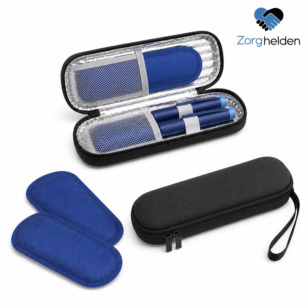 Zorghelden® Compacte insuline koeltas Zwart - Inclusief 2 icepacks - Diabetes etui - Compact koeltasje voor op reis