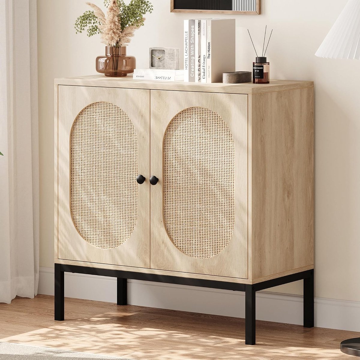 Dressoir Rotan 80x40x83cm - Kast met Deuren & Verstelbare Planken