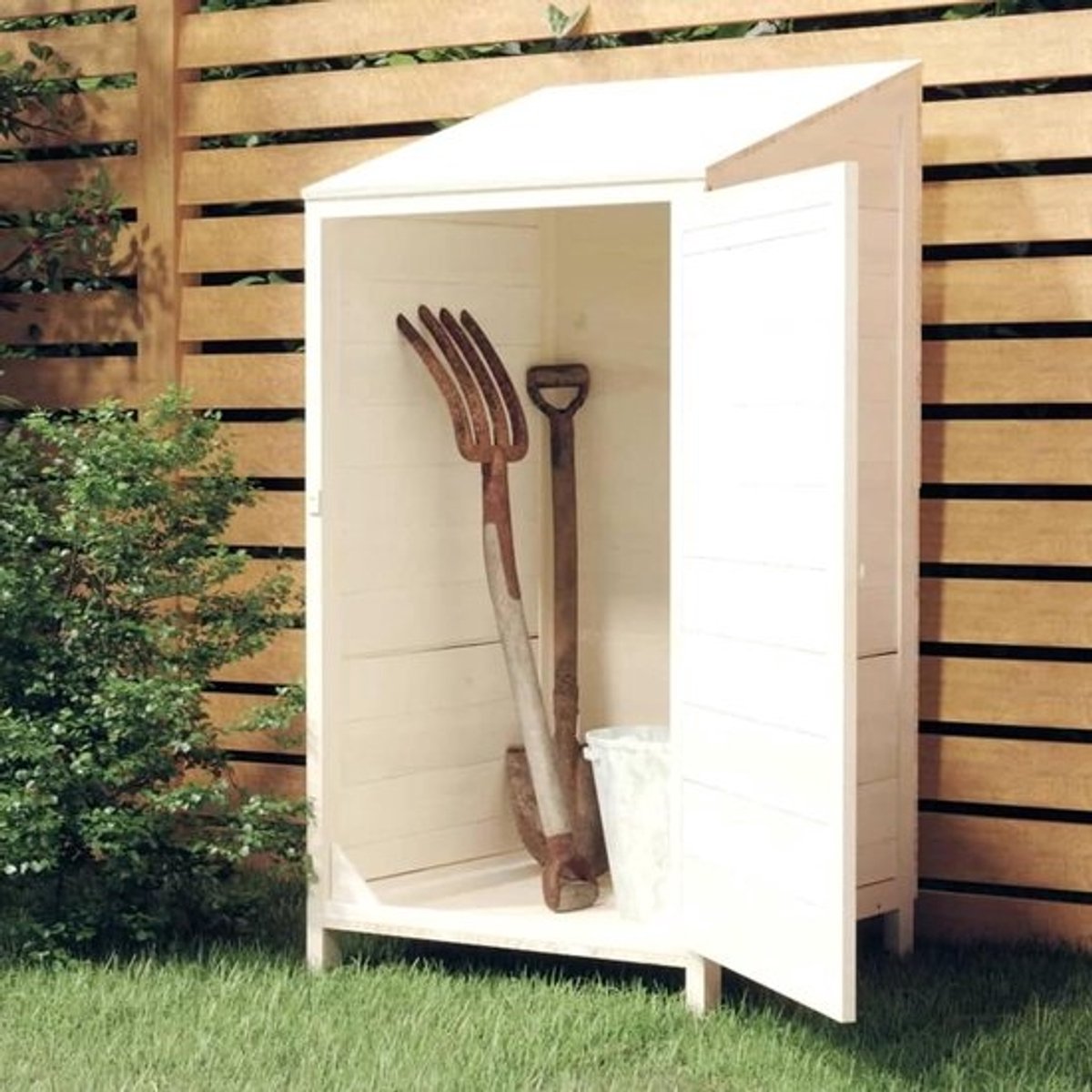 Gereedschapsschuur - Houten tuinkast - Voor tuinspullen opbergen - Massief dennenhout - 55x52x112 cm - Wit