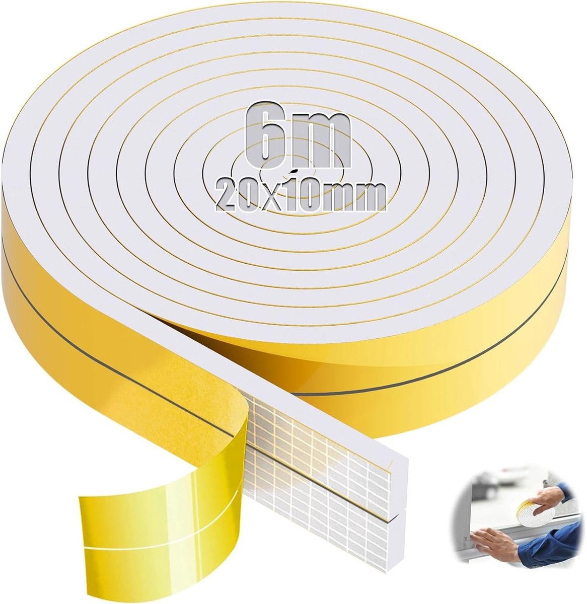 Foam Rubber Zelfklevende Sealtape 20mm (W) x 10mm (D) voor Isolatie en Geluidsdemping