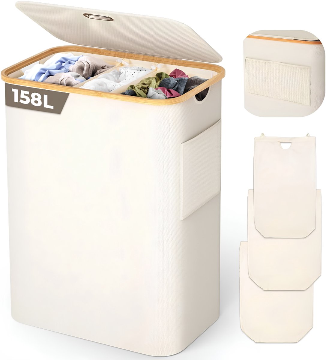 KLS® Wasmand 3 Vakken - Wasmand - Wasmanden - Beige - 57cm x 37cm x 75cm