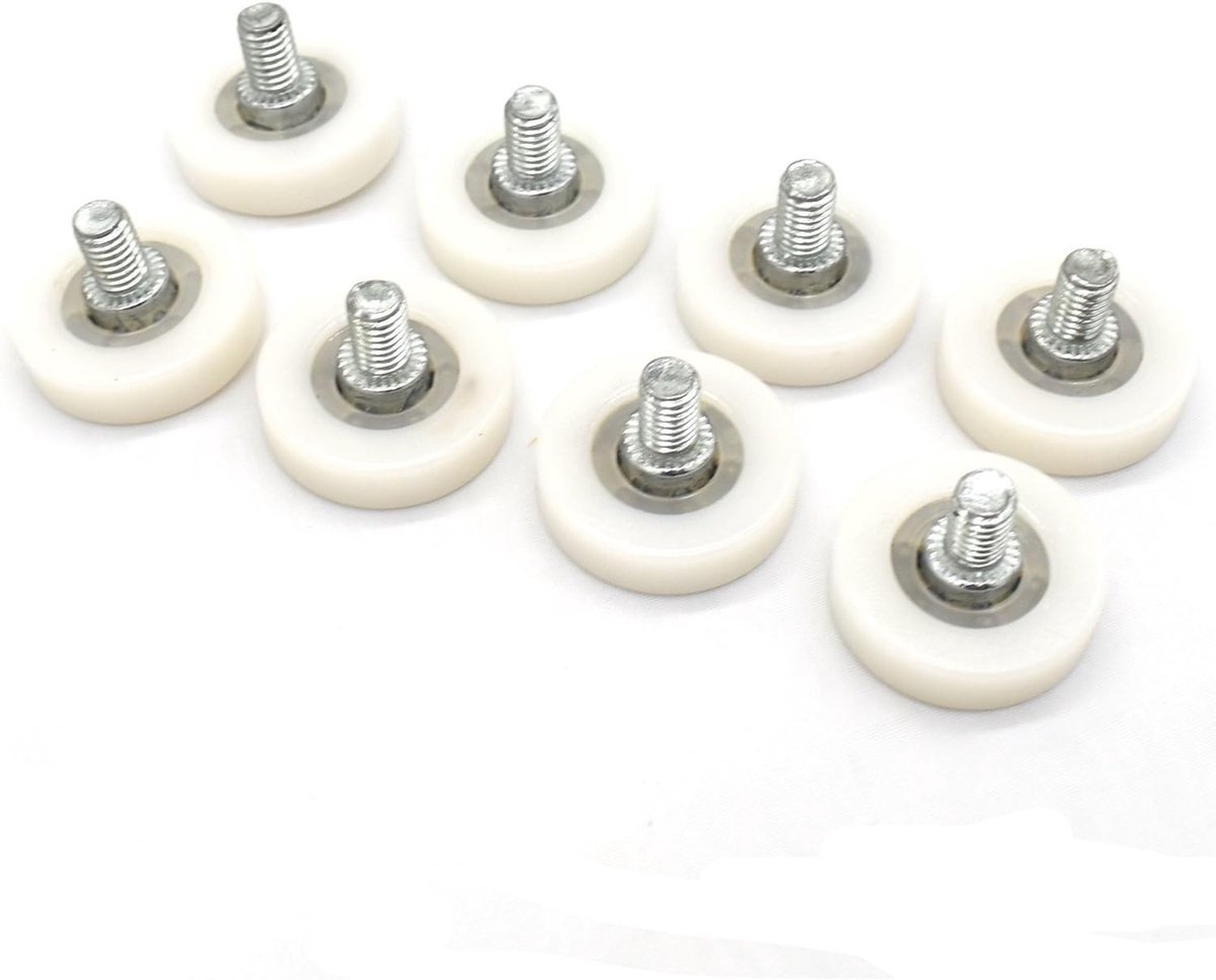Pulley met schroef en kunststof lagerwiel 6mm x 25mm x 7mm voor printerlade, kassa of koelkast, kleine rubberen wielen voor diverse toepassingen