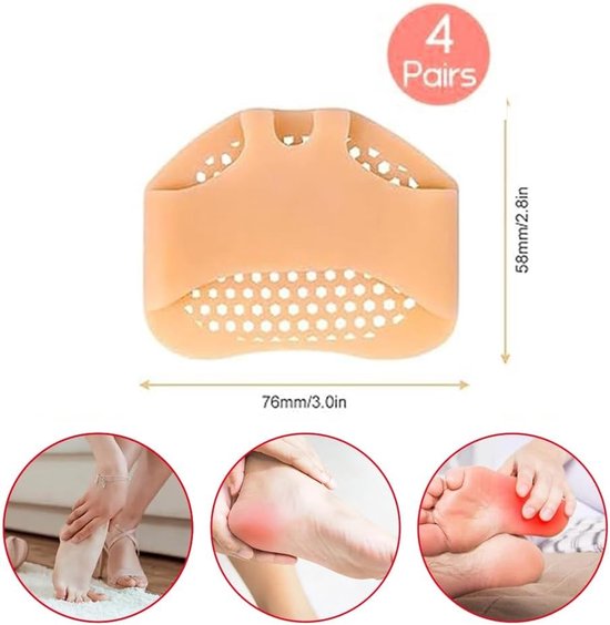 Set van 8 Metatarsale Kussentjes voor Mannen en Vrouwen, Comfortabele Inlegzolen voor Pijnverlichting bij Metatarsalgie, Morton's Neuropathie en Branderigheid — afbeelding 5