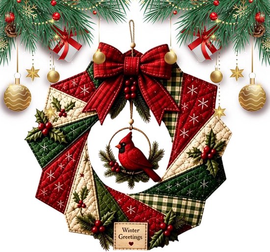 DIY kerstkrans kit - Kerstkrans - DIY Patchwork Set - kerstkranspakket van stof - kerstkrans met patchwork - kerstkrans pakket - kerstkrans maken - kerstkrans maken met stof - DIY Handwerkset - Stijl 1
