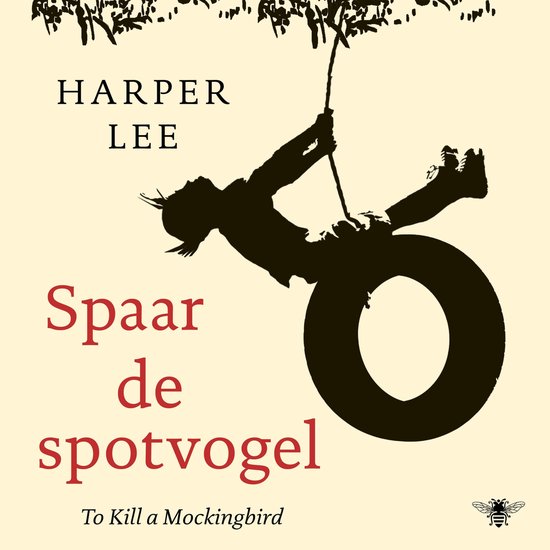 Boekomslag van 'Spaar de spotvogel' met silhouet van een kind op een bandenschommel onder een boom.