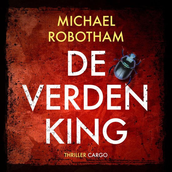 Boekcover 'De verdenking' van Michael Robotham, met een blauwgroene kever op een roestbruine achtergrond.