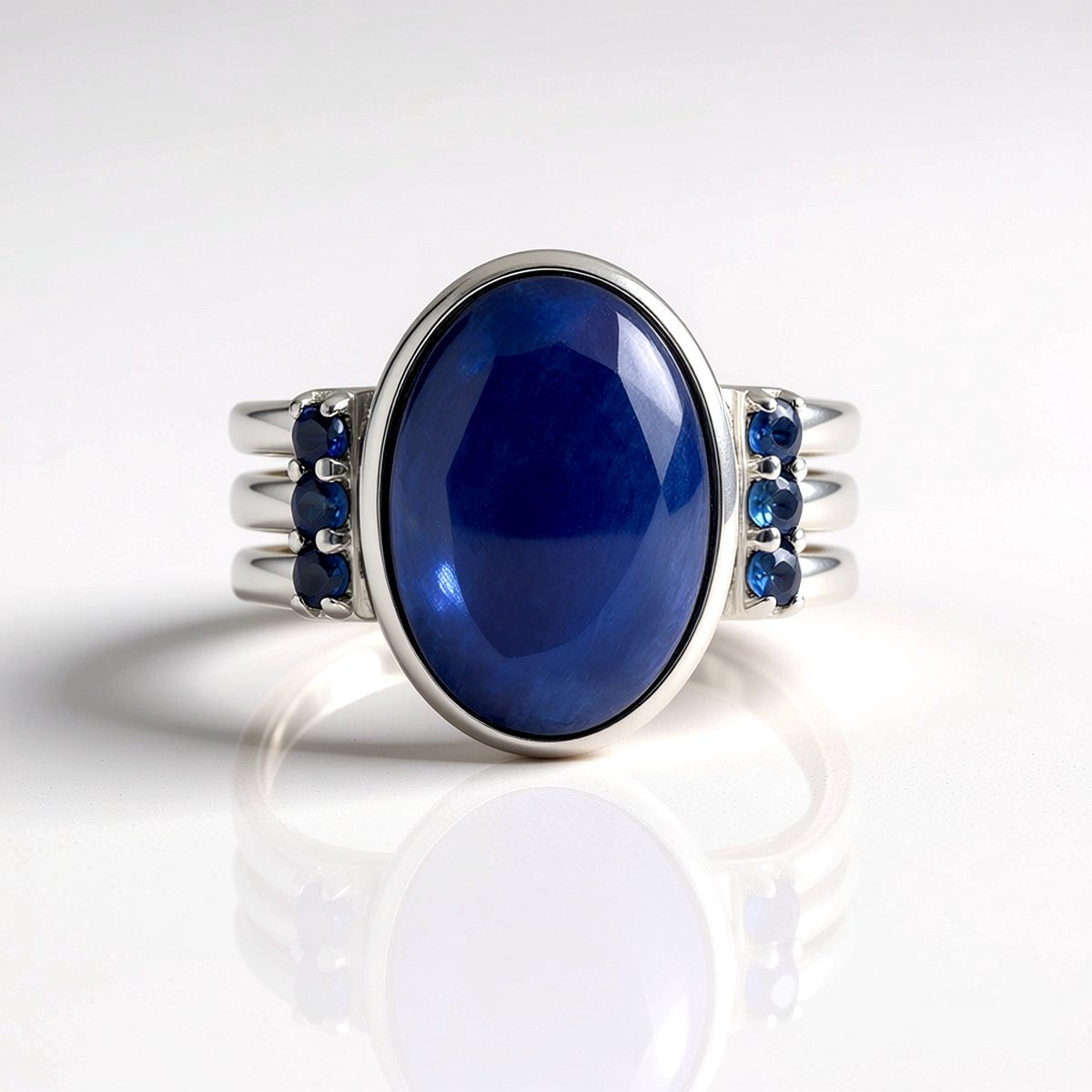 Cavill - Zilveren ring met ovale kyaniet van 6,3 ct en blauwe saffieren 0,22 ct - 925 sterling zilver, gerhodineerd - moderne splitring dames ring