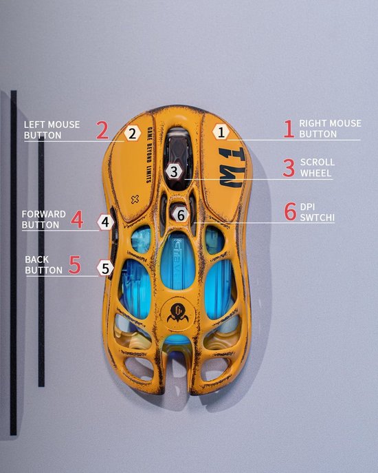 Draadloze Gaming Muis voor Hoogwaardige Prestaties - Ergonomisch Ontwerp, Snelle Respons, Geavanceerde Sensor - Geel — afbeelding 4