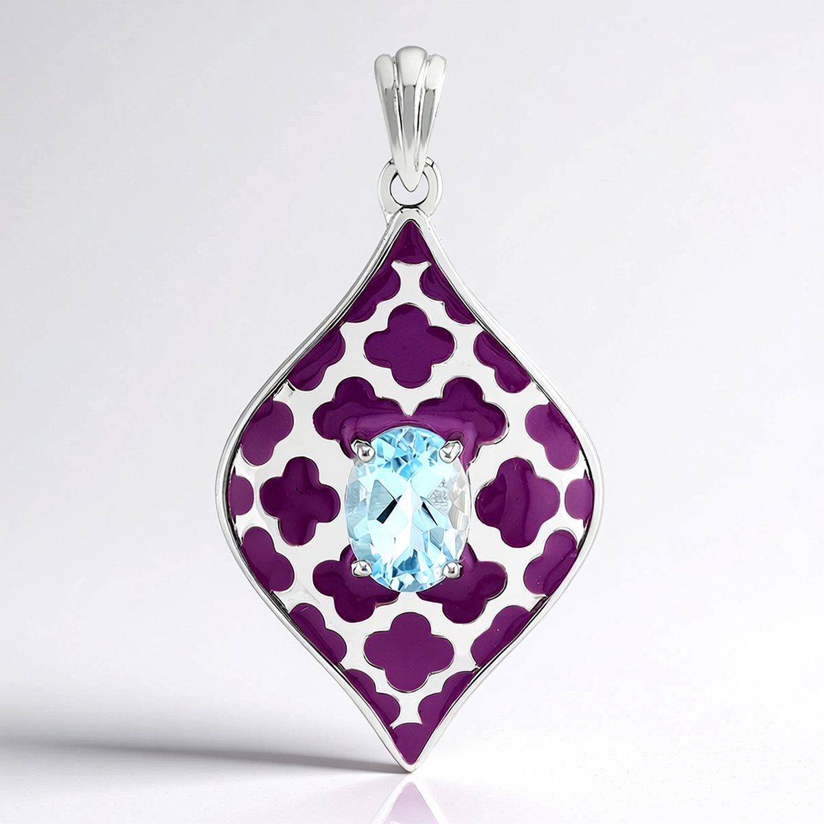 Cavill - Zilveren Hanger - 925 Sterling Zilver Platina Geplateerd - Hemelblauwe Ovale Topaas 1,44 ct - Braziliaanse Edelsteen Sieraden