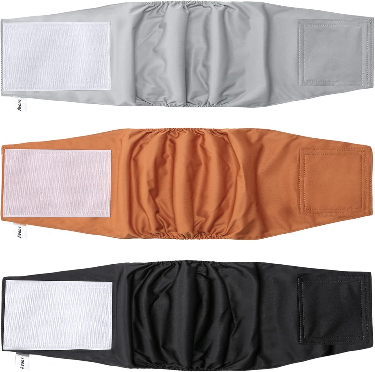 Avont Pack of 3 Reusable Dog Diapers for Males Incontinence Belly Band Washable and Eco-Friendly Black/Brown/Grey - ShopVlot