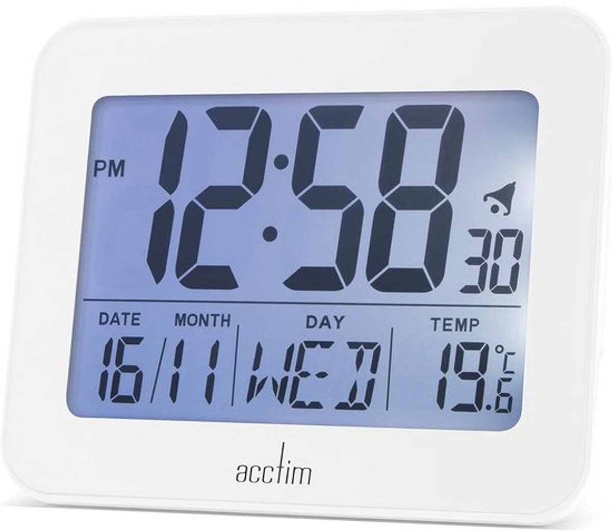 Digitale nachtwekker - Modern alarm - Voor de slaapkamer - Superbrite-achtergrondverlichting - 10 x 8 cm - Wit