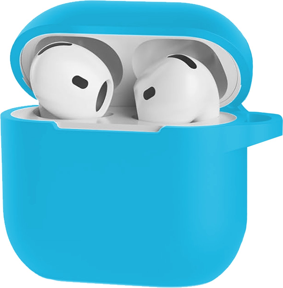 Hoesje Geschikt voor Apple AirPods 5 - Siliconen Hoes met Clip - Silicone Case Cover - Lichtblauw