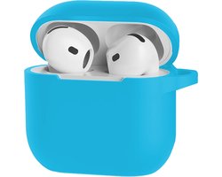 Hoesje Geschikt voor Apple AirPods 5 - Siliconen Hoes met Clip - Silicone Case Cover - Lichtblauw