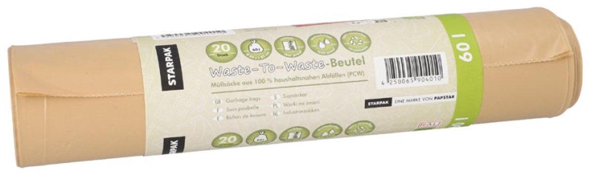 10 Huisvuilzakken gemaakt van 100 % PCW Waste-To-Waste 240 l 126,5 cm x 103 cm bruin