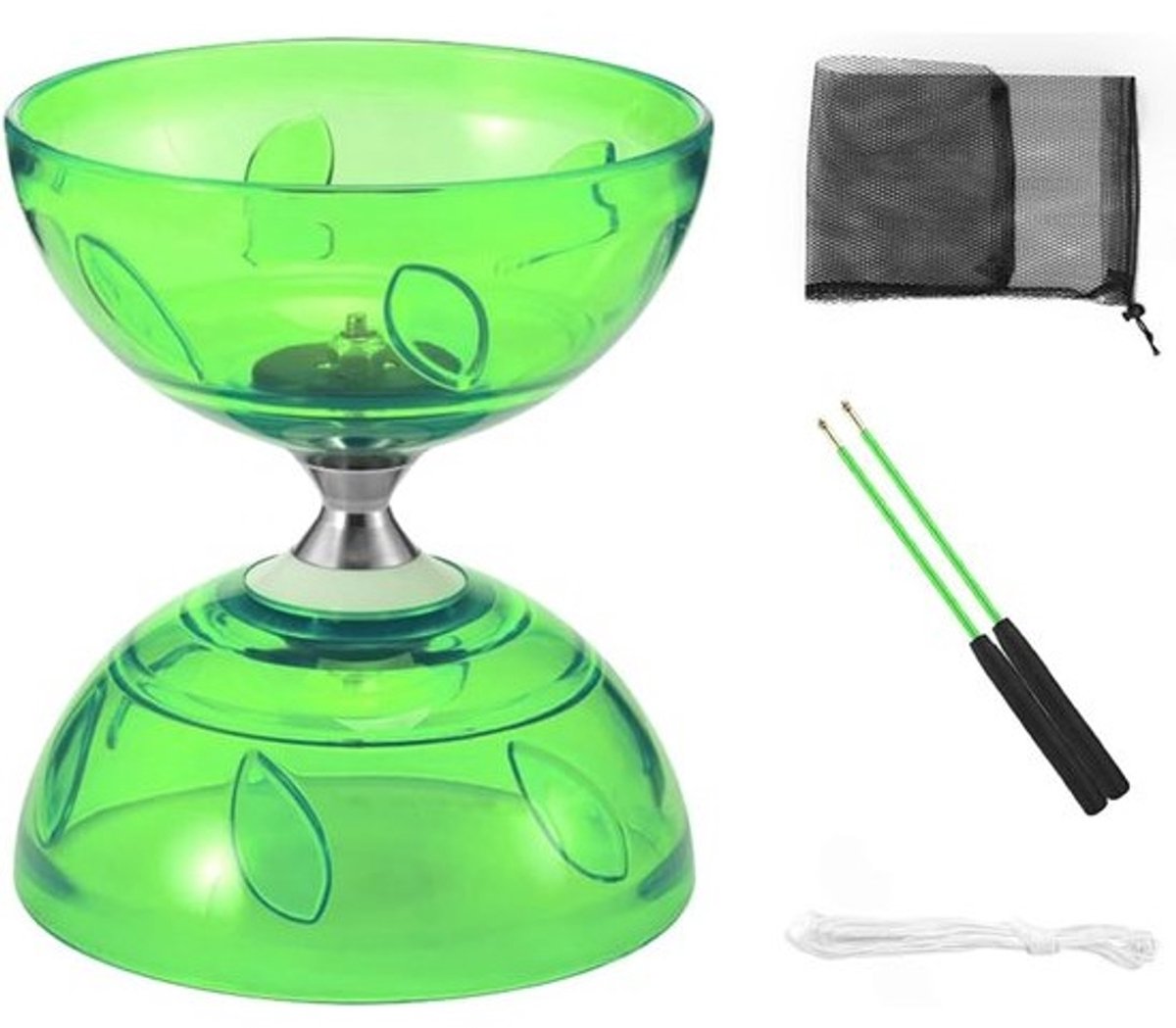 Diabolo met vrijloper - Jongleerbalset - Voor beginners - Kogellagers met led - 13 x 15 cm - Groen