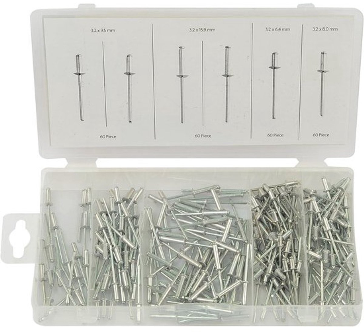 Aluminium klinknagels - Set bevestigingsmateriaal - Voor het verbinden van metaal - Assortiment van 240 stuks - Schacht van 3.2 mm - Aluminium