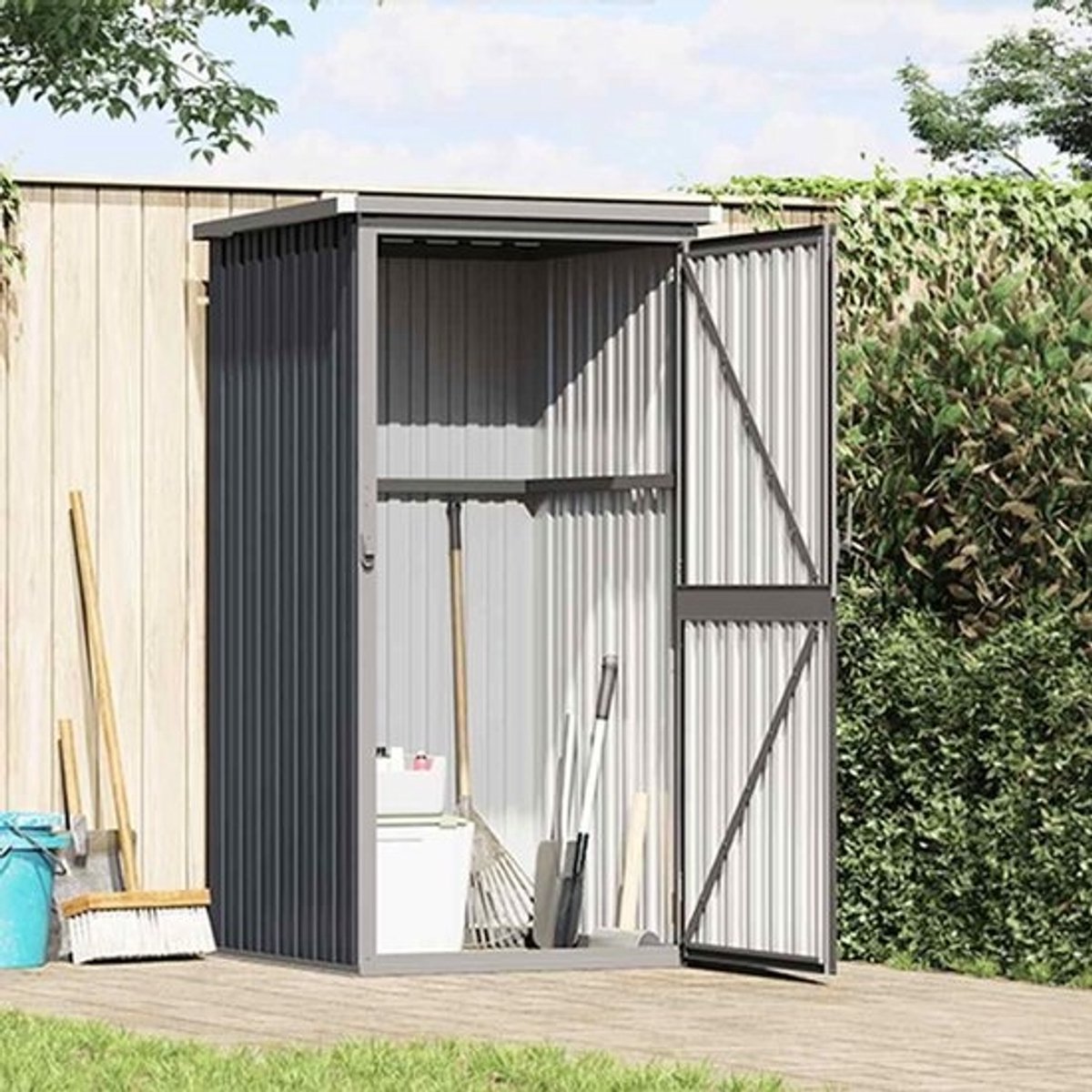 Metalen gereedschapsschuur - Tuinhuis voor opslag - Tuinopslag - Weerbestendig dak - 88 x 89 x 161 cm - Antraciet