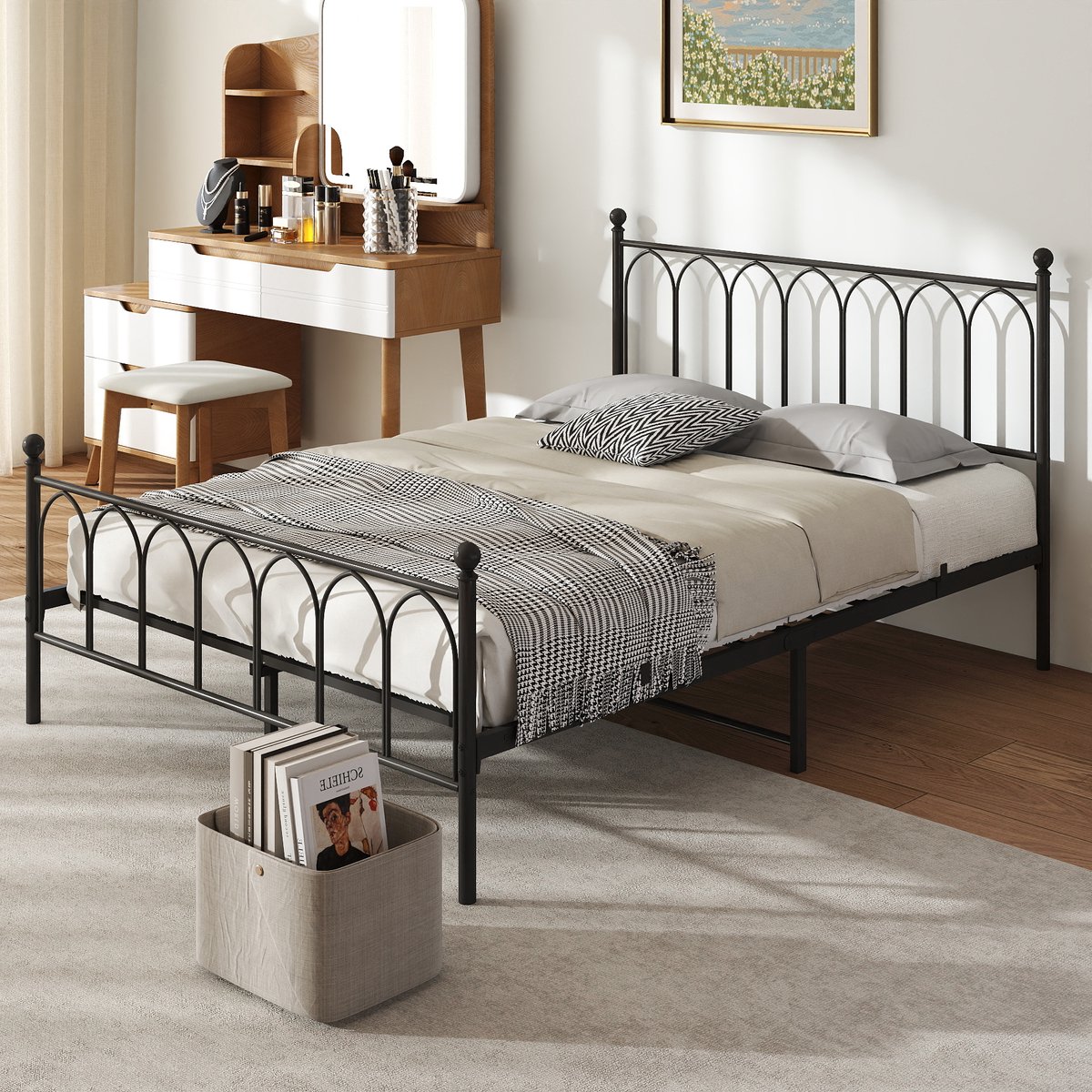 OKWISH Bedframes 140×200 - Tweepersoonsbed Met Stalen Bedframe - Stevig Bedframe - Eenvoudige Montage - Zwart