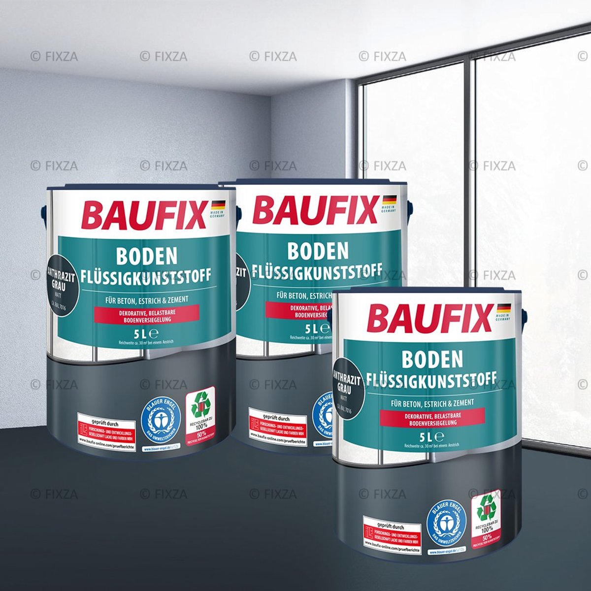 BAUFIX Betonverf vloeren Voordeelverpakking antraciet grijs 45 m²