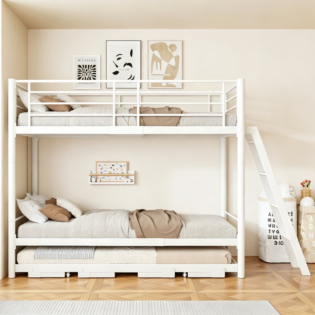 MIVRAY Stapelbed 90x200 cm - Met Uitschuifbed Voor 180x200 cm - Ruimtebesparend Voor Kinderkamer En Logeerkamer - Metaal - Wit - Zonder Matras