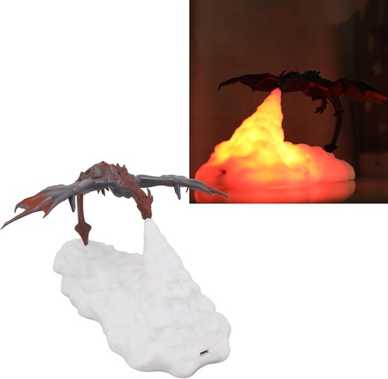 3D Draken Boekenplanklamp - Vuurspuwende Vliegende Draak - Rode LED-Vlamgloed - USB-Oplaadbaar - 800mAh - Touchbediening - 8-10 Uur - Fantasy Decoratie voor Boekenkast, Bureau & Kinderkamer — afbeelding 5