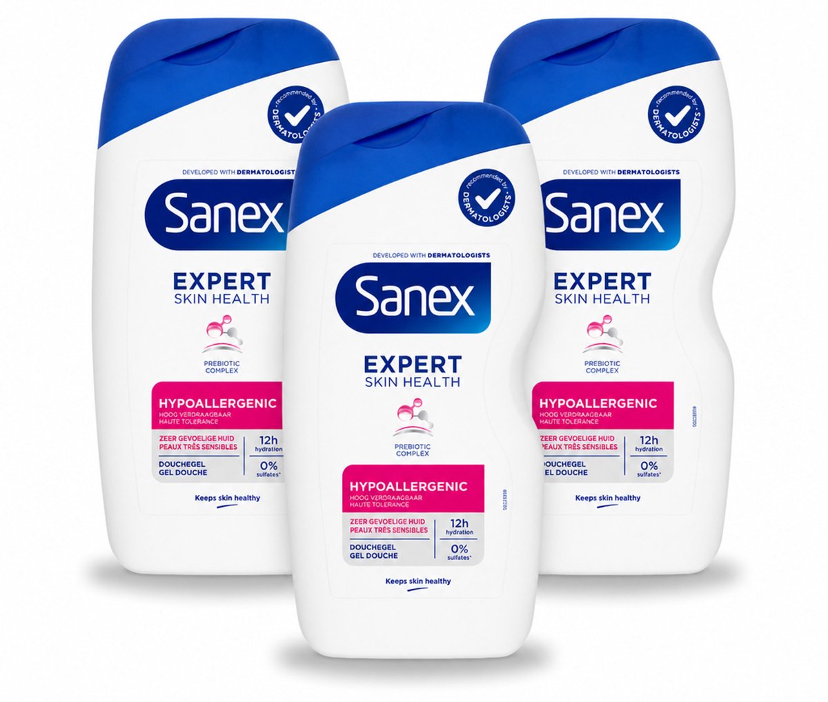 3 x Sanex – Douchegel – Expert Skin Health Hypoallergeen – 400 ml - Voordeelverpakking - 3 stuks