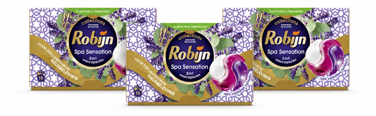 3 x Robijn - 3-in-1 Spa Sensation - Wascapsules - 15 Wasbeurten - Voordeelverpakking - 3 stuks