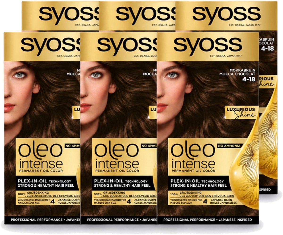 6 x SYOSS - Oleo Intense 4-18 - Haarverf - Permanente Haarkleuring - Mokkabruin - Langdurige Kleur - Voordeelverpakking - 6 stuks