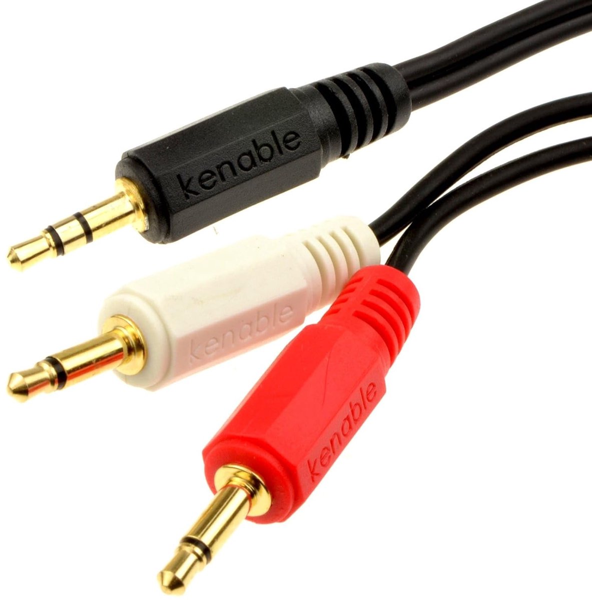 kenable 3.5mm Stereo Aux Jack to Twin Mono 3.5mm Jack Plugs OFC Audio Cable Gold 2m [2m] - ShopVlot