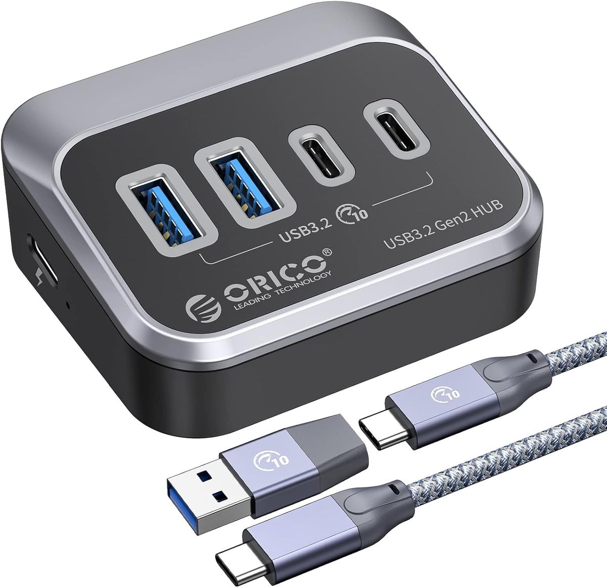 4-poorts USB 3.2 Gen2 Hub met 2 Type C en 2 Type A, Splitter met 0.5m Datakabel, 10 Gbit/s Multi USB Adapter voor Desktop en Laptop, Snelle Gegevensoverdracht