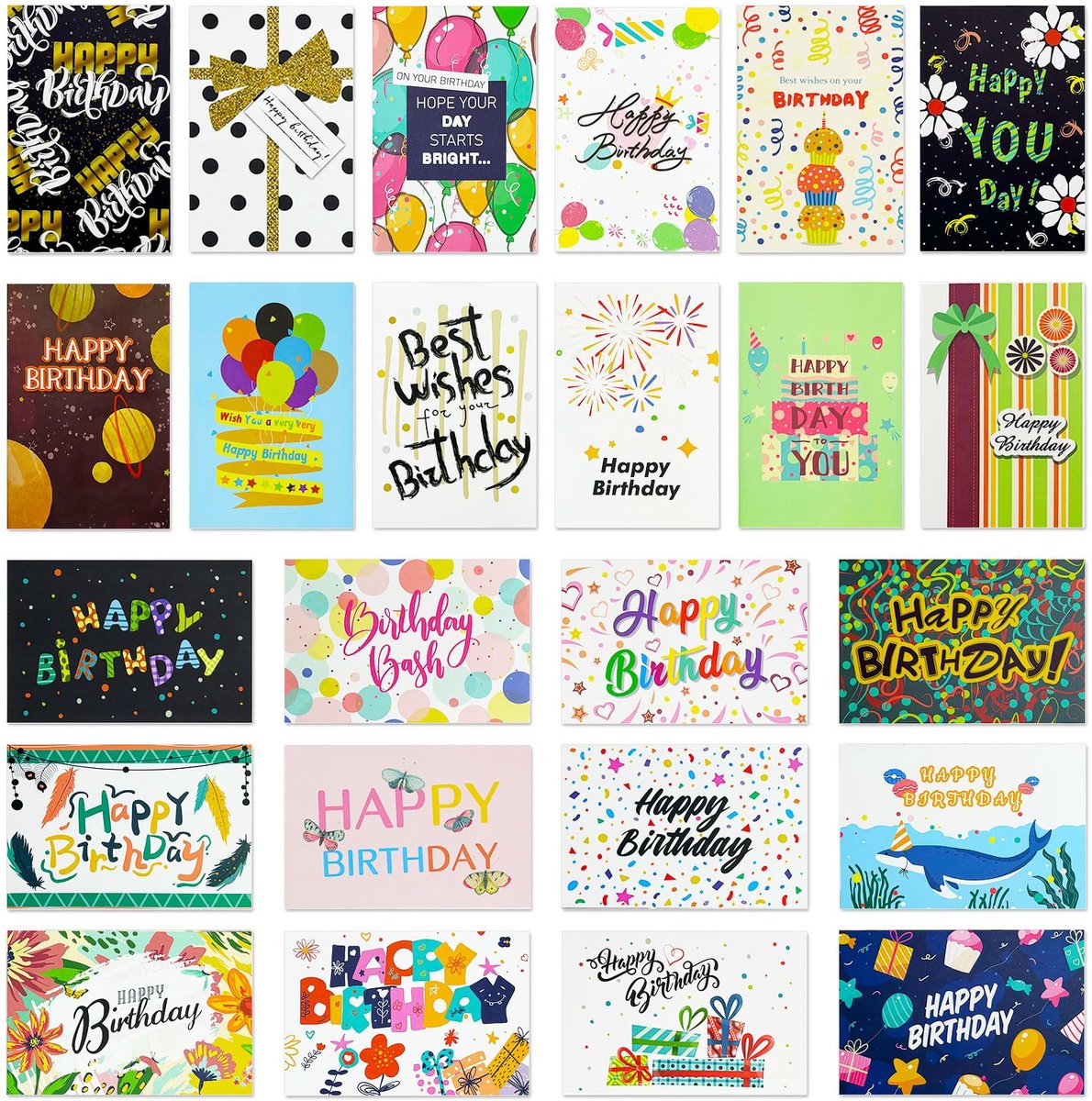 Verjaardagskaarten set 24 stuks - Vouwkaarten met enveloppen - Groetkaarten voor vrienden en familie - ShopVlot