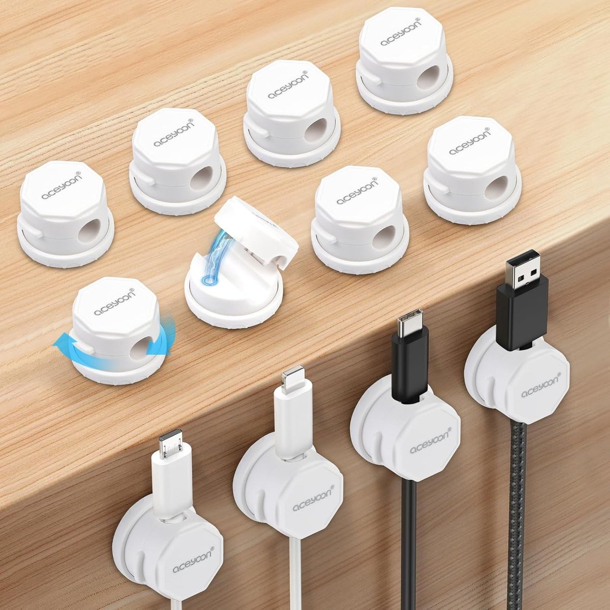 360° Rotating Magnetic Cable Holder - Zelfklevende Kabelorganiser, 12 Stuks, Ideaal voor Oplaadkabels en Stroomkabels in Huis en Op Kantoor