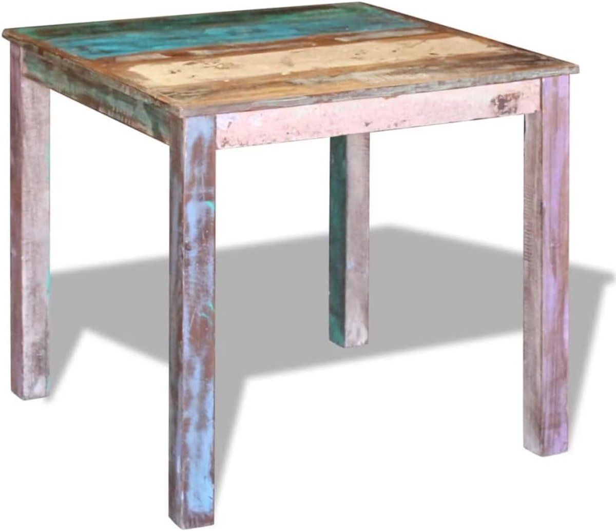 Eettafel van gerecycled massief hout, 80 x 82 x 76 cm, handgemaakt in antieke stijl voor kleine eetkamers, robuust en duurzaam