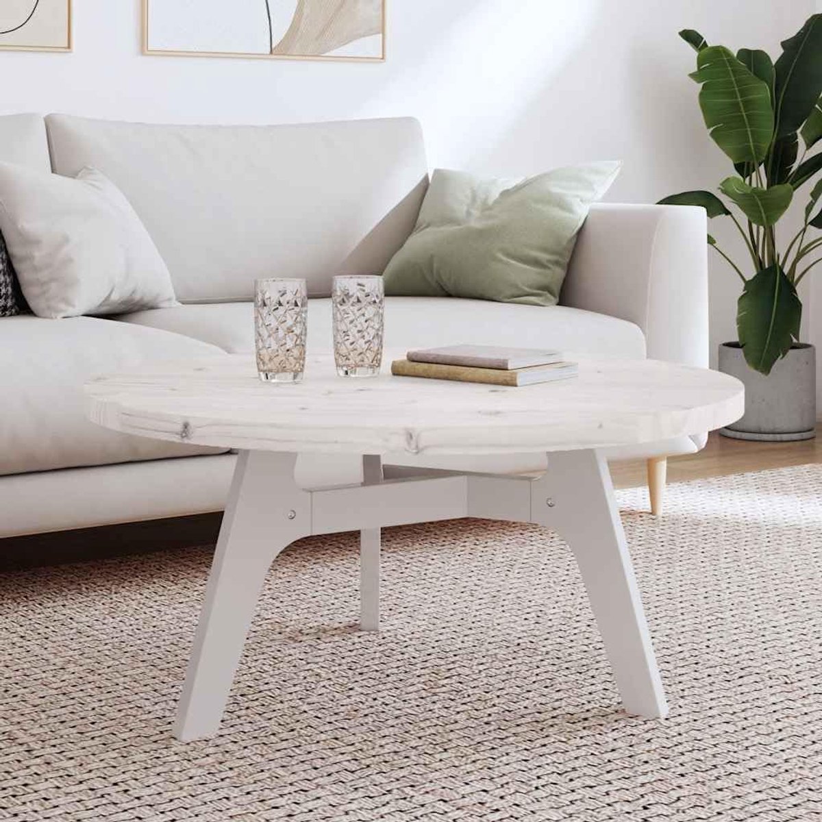 Houten tafelblad rond wit Ø90x3 cm grenen tafelblad voor eettafels en salontafels van robuust grenenhout met 3 cm dikte