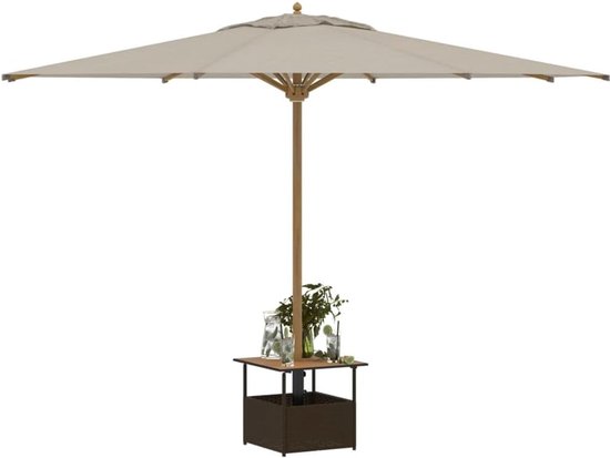 Terras met parasolgat, bruine tuintafel 55 x 55 x 46,5 cm van PE-rotan en acaciahout, stabiel gepoedercoat stalen frame voor buiten — afbeelding 3