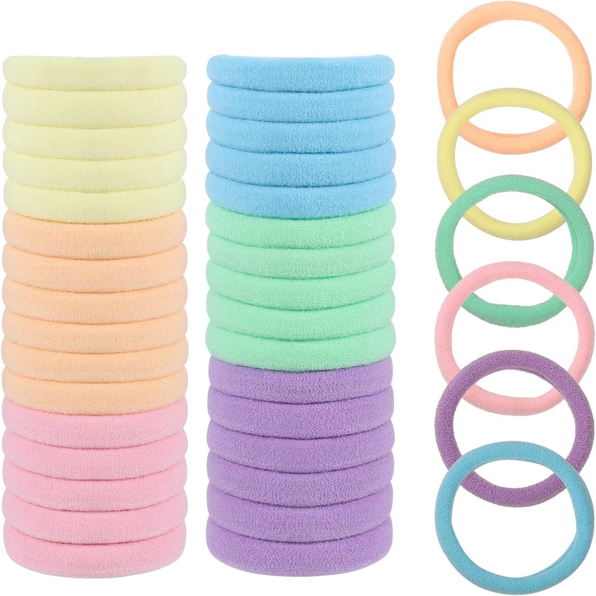 jjshund Pack of 100 Hair Bobbles in 6 Colours Without Metal, Soft Polyester Bands for Long Curly Ponytails, Women and - ShopVlot