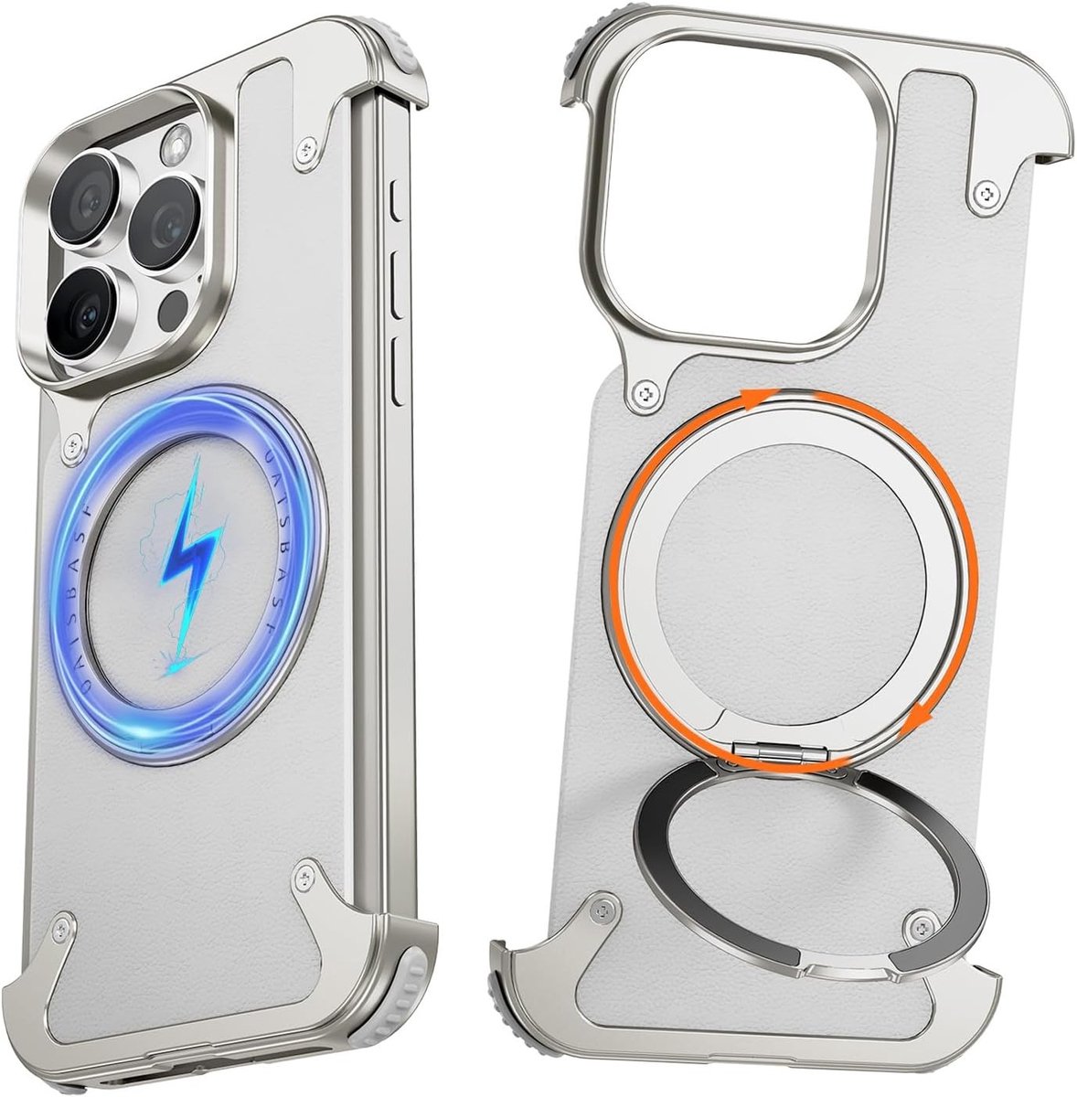 Frameless Hoes voor iPhone 16 Pro Max met Kickstand, 360° Draaibare Magnetische Stand, Luxe Slimme Anti-Kras Telefoonhoes, Schokbestendige Bescherming en Natuurlijke Bumper