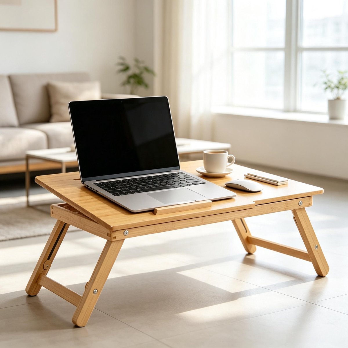 MODFU Bedtafel - Verstelbaar En Kantelbaar - Met Lade - Bamboe - Natuurlijk - 55 X 35 Cm