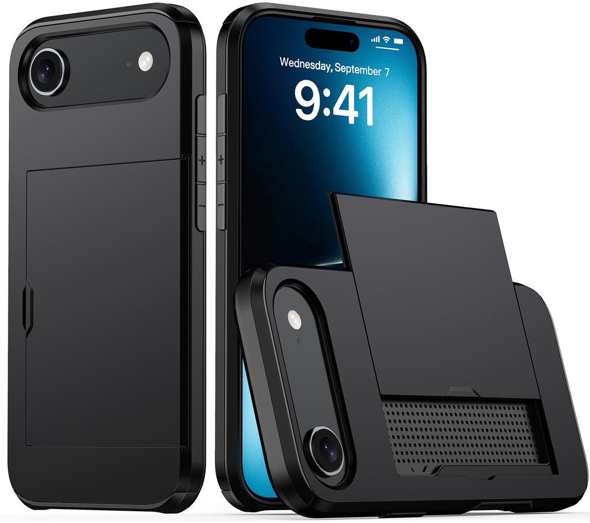 Shockproof Armor Case voor de Apple iPhone Air met Kaartslot - Zwart