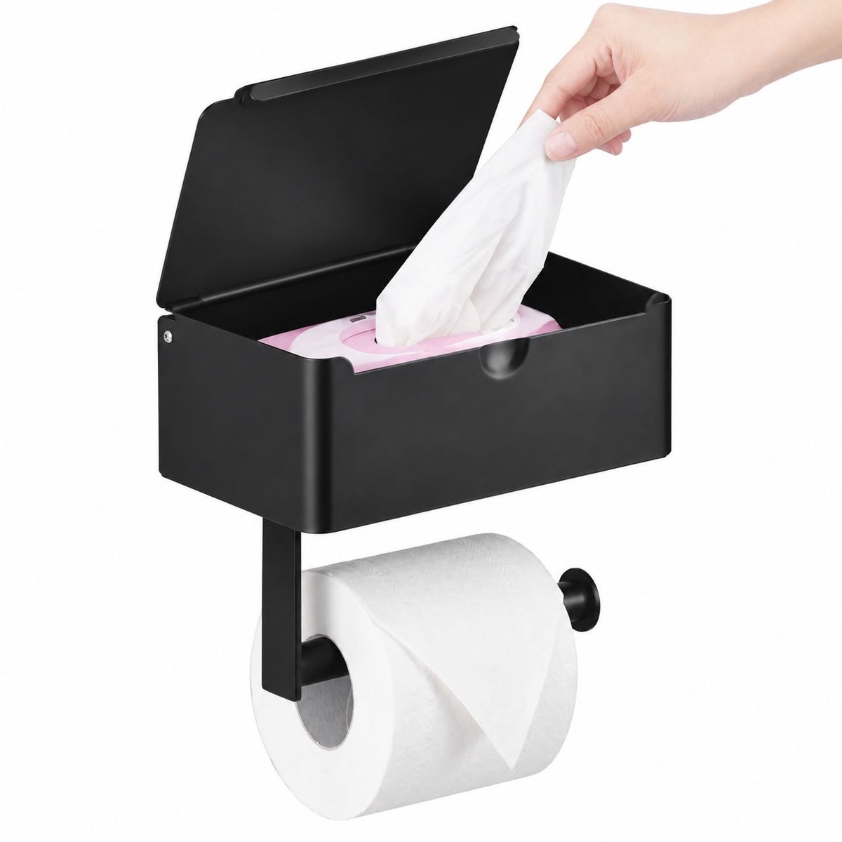 VHV - Toiletrolhouder - Roestvrij staal - Zwart - Badkamer opbergrek - Badkameraccessoires - Wandmontage - in de badkamer