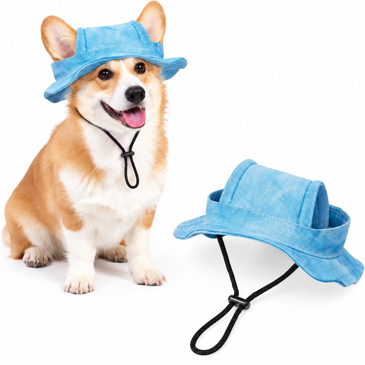 VHV - Hondenhoed - Verstelbaar - L - Blauw - Zonnehoed voor honden - Met oorgaten - Huisdier zonnehoed - op reis
